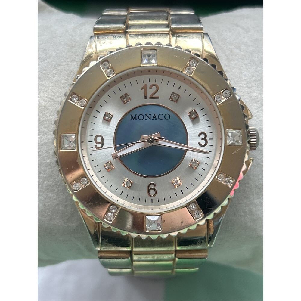 Monaco Gold Tone Abalone And White Dial Women’s Quartz Watch